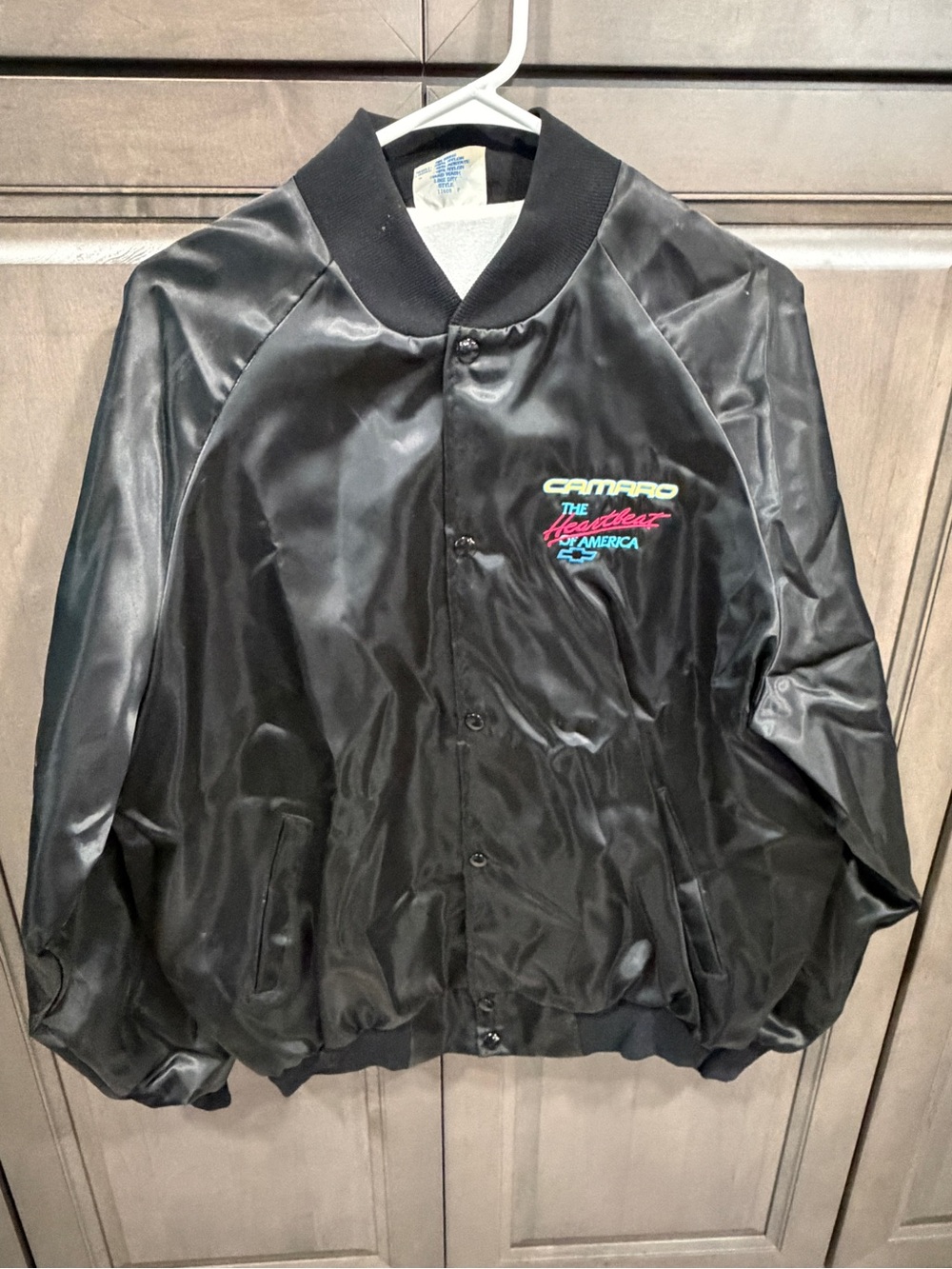 Vintage 80s Chevy Camaro Satin Jacket Heartbeat of America Bomber XL